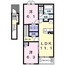 スパークル　I 2階2LDKの間取り