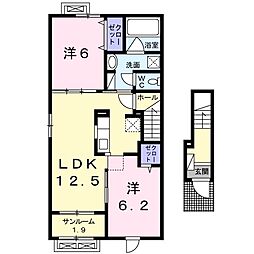サンメゾン1 2LDKの間取図画像