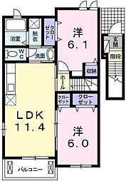 ミルキー・Ｓ　Ｂ棟 2階2LDKの間取り