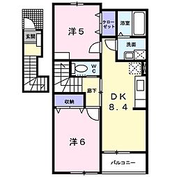 ココタイム　Ａ 2階2DKの間取り