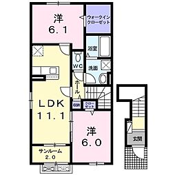 伊那市美篶アパート 2LDKの間取図画像