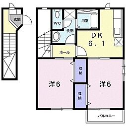 エクセレントハイツC 2DKの間取図画像