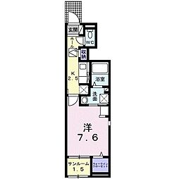 アンドザブルー2 1Kの間取図画像