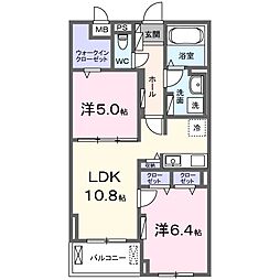 カーサモデルノ 2LDKの間取図画像