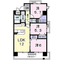 グランデスカイ空港南 3LDKの間取図画像
