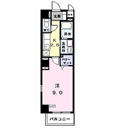 レジデンスK-1 1Kの間取図画像