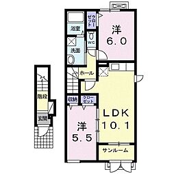 レーブ立野 2LDKの間取図画像