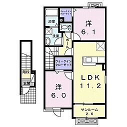 ソレイユ高岡I 2階2LDKの間取り