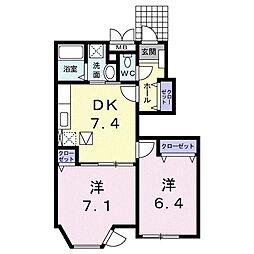 ブリーズ明磧 2DKの間取図画像