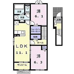 ローズ　ガーデン　大野　Ｂ 2階2LDKの間取り