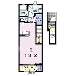 サンポーチ東方　Ｂ 2階ワンルームの間取り