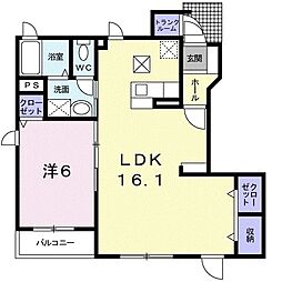 プライベートガーデン 1LDKの間取図画像