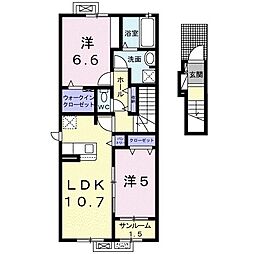 スプリング　ファインI 2階2LDKの間取り