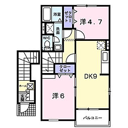 フランメゾンI 2階2DKの間取り
