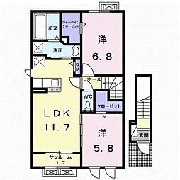 ヴィラ・ローザ 2LDKの間取図画像
