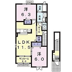 インフィニティーＢ 2階2LDKの間取り