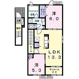 フォレ　フォートI 2階2LDKの間取り