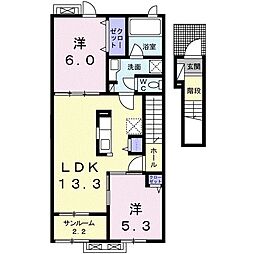 フォレ　フォートI 2階2LDKの間取り
