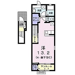 ラーゴム　I 2階ワンルームの間取り