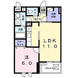 ラ・ブランシュ 1LDKの間取図画像