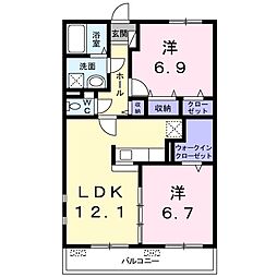 プヴォワール与力 2LDKの間取図画像