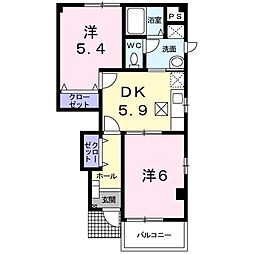 カレント静B 2Kの間取図画像