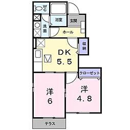 ヴィラ・エクセレントA棟 2DKの間取図画像