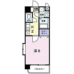 グラン・ビュ−高麗 2階1Kの間取り