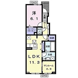 Ｒｏｓｅｃｏｌｏｒ　Ｂ 1階1LDKの間取り