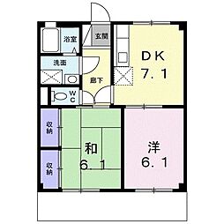 ベルメゾン姫野Ｃ棟 1階2DKの間取り