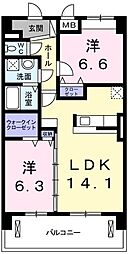 プラシード栄 2LDKの間取図画像