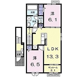 セレッソ手屋 2階2LDKの間取り