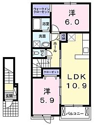 マンダリン　ダック 2階2LDKの間取り