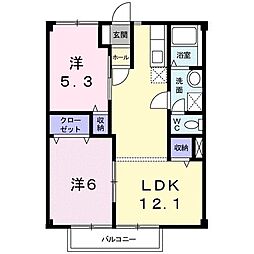 サンハイム1 2LDKの間取図画像