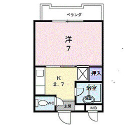 八坂マンション 2階1Kの間取り