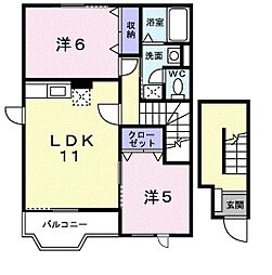 ソレイユ．エムII 2階2LDKの間取り