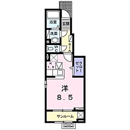 マジョラム 1階ワンルームの間取り