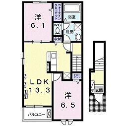 Ｈ−ａｎｇｅ　I 2階2LDKの間取り