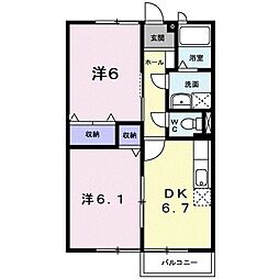 サンシャイン22A 2DKの間取図画像
