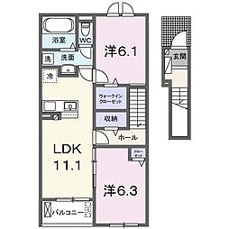 JR山陽本線 新南陽駅 徒歩19分の賃貸アパート 2階2LDKの間取り