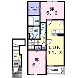 プリートＥ 2階2LDKの間取り