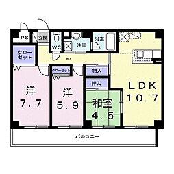 プラザ初雪Ａ−1 5階3LDKの間取り