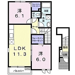 パストラル若宮 2LDKの間取図画像