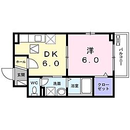 ラパス大森 1DKの間取図画像