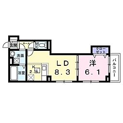 エスポワール立葉 1LDKの間取図画像