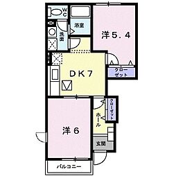 リーベ2棟 2DKの間取図画像