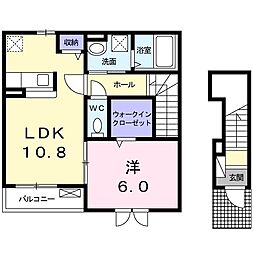 プレジール南鍛冶町 2階1LDKの間取り