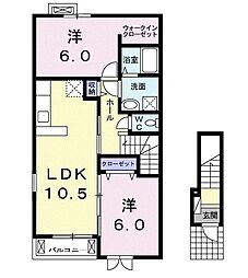 ガーデンハウス　マーブルI 2階2LDKの間取り