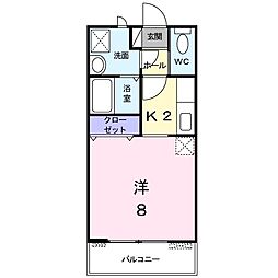 ベルオーブ 2階1Kの間取り