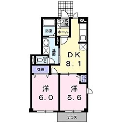 ル・ファミーユB 2DKの間取図画像